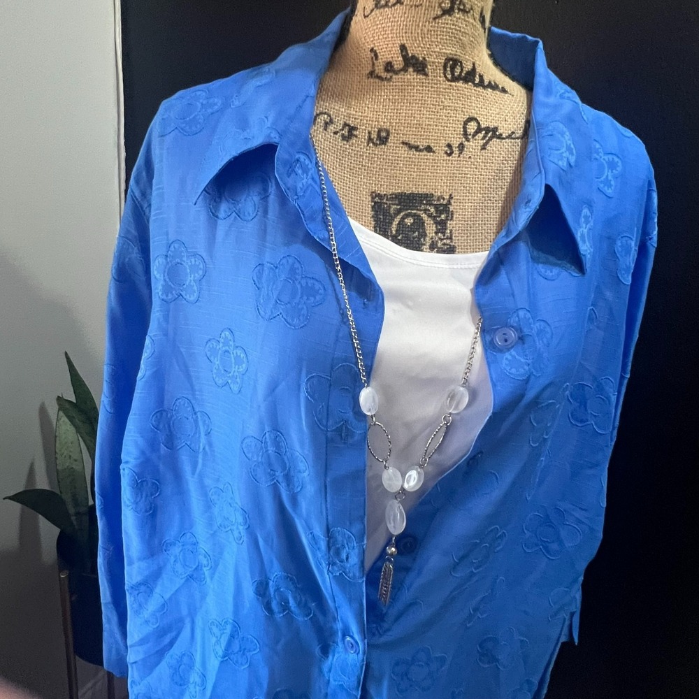 Alfred Dunner Women's 2X Blue Two-Piece Floral Blouse NWT - Picture 2 of 8